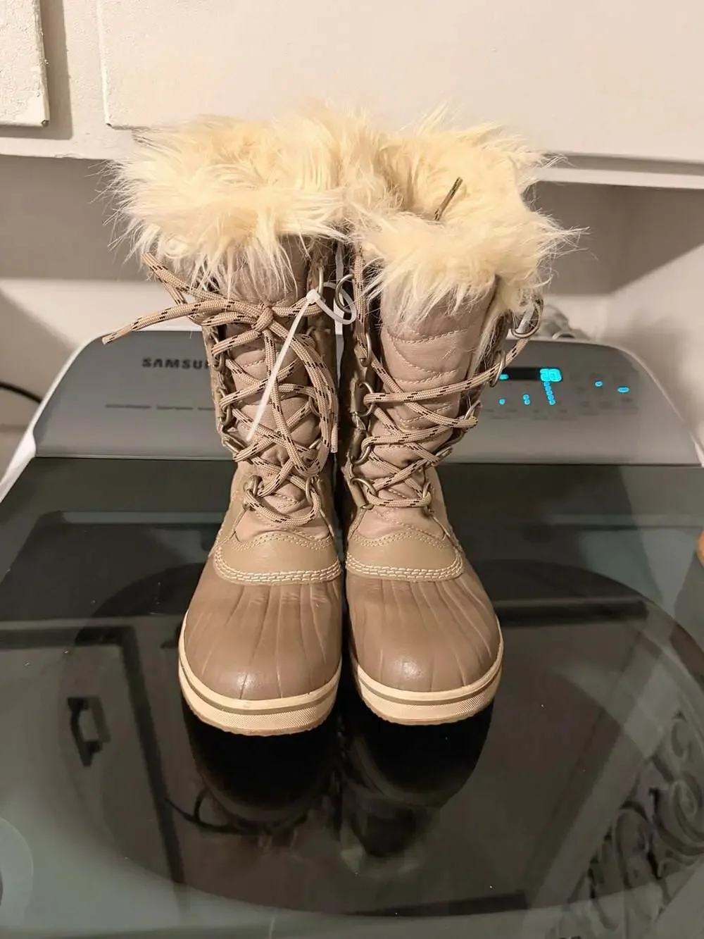 Sorel Youth Tofino II Waterproof Faux Fur Winter Boots Khaki Tan Size 3
